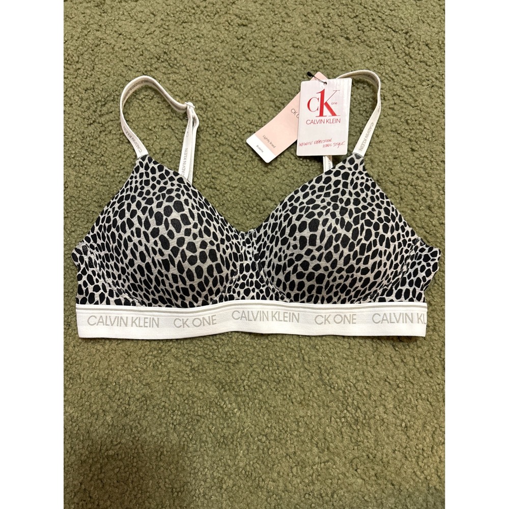 Calvin Klein CK One Bralette Animal Print Lightly Lined Wireless Crossover Bra M